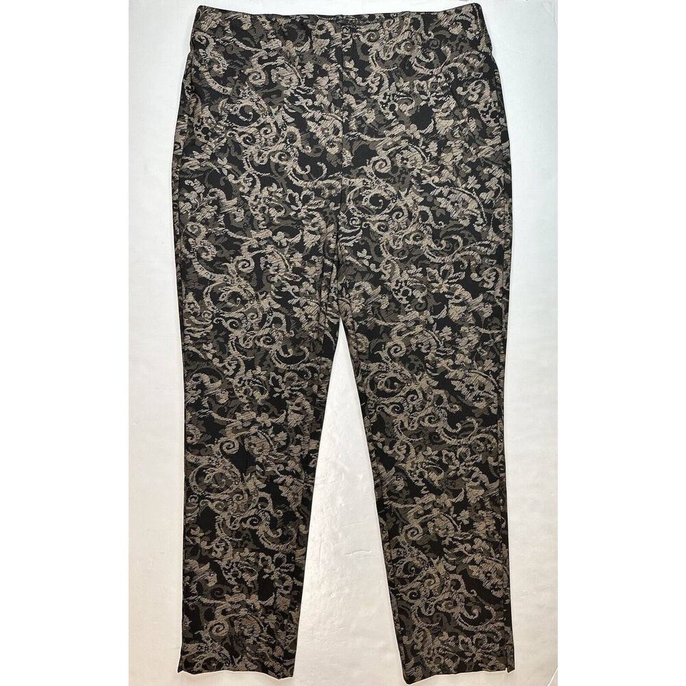 Floral Pants Chicos Ponte Knit Slim Ankle 1 (US 8/Med) Tan Shimmer Slimming EUC